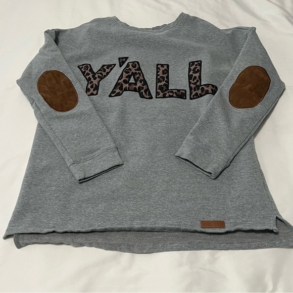 Marley Lilly Grey/Leopard Print Y’All Sweatshirt - Picture 1 of 4